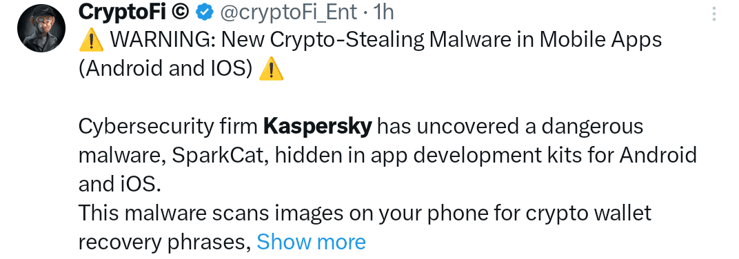 SparkCat malware is targeting crypto wallet recovery phrases through Android and iOS apps