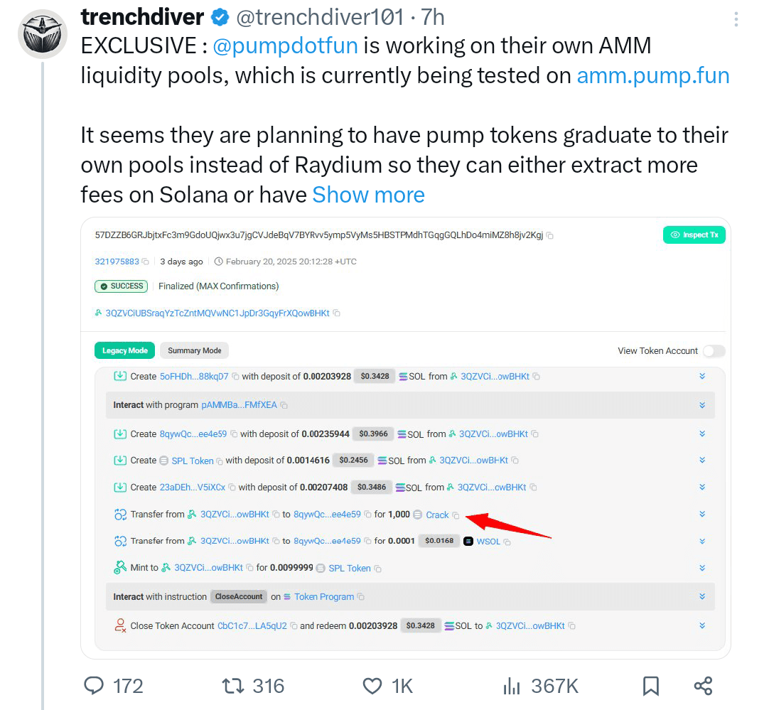 onchain analyst claimed that Pump.fun is developing its own AMM.