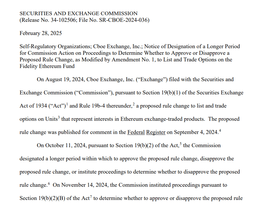 SEC Extends Decision on Cboe’s Ether ETF Options Listing Until May 2025. Source: U.S. Securities and Exchange Commission