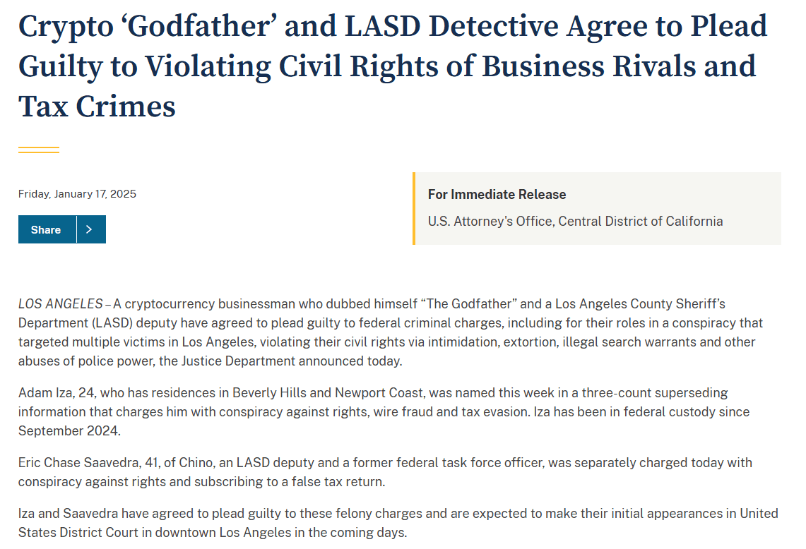 Crypto GodfatherAdam Iza fraud
Eric Saavedra case
Civil rights violations
Tax evasion charges
