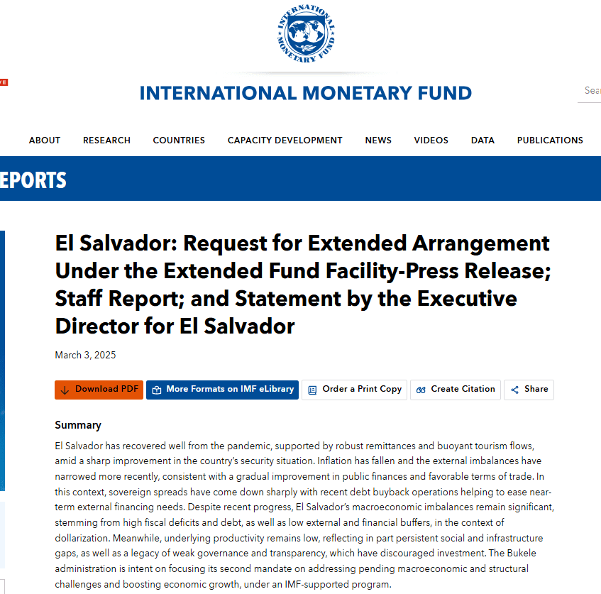 El Salvador’s IMF Loan Agreement and Economic Policy Adjustments Detailed in Official Report. Source: International Monetary Fund