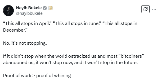 Nayib Bukele Reaffirms El Salvador’s Bitcoin Strategy Amid IMF Pressure. Source: Nayib Bukele