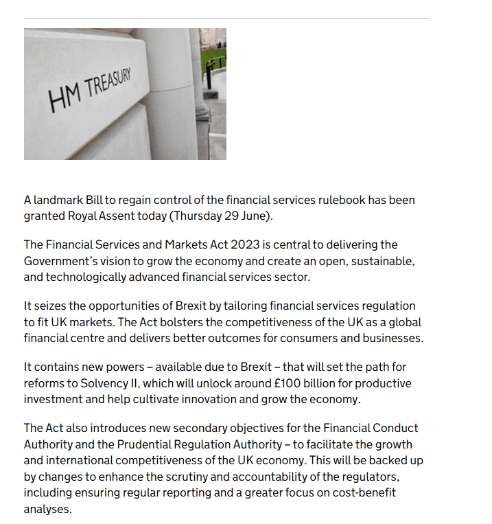 UK Financial Services and Markets Act 2023: Key Changes and Post-Brexit Regulatory Reforms. Source: HM Treasury