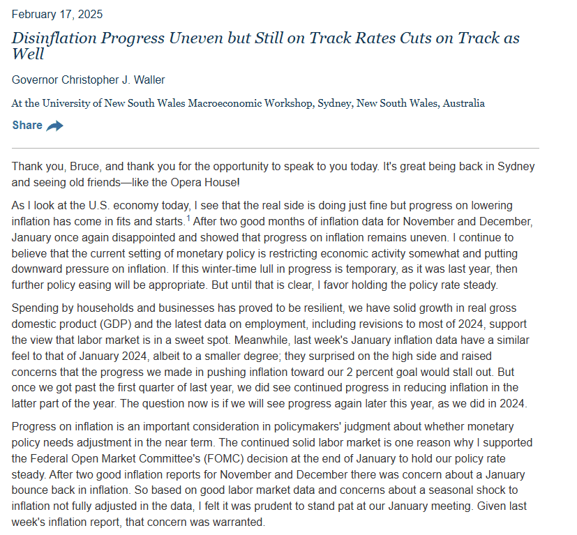 Federal Reserve Governor Christopher Waller Discusses Inflation and Interest Rate Outlook at University of New South Wales. Source: University of New South Wales