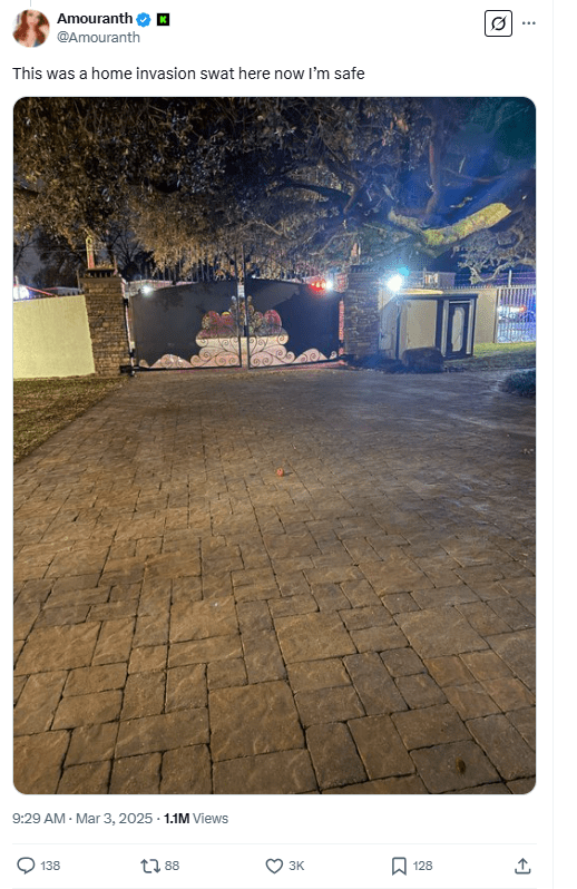 Amouranth Confirms Home Invasion as SWAT Responds to Crypto-Related Attack. Source: X