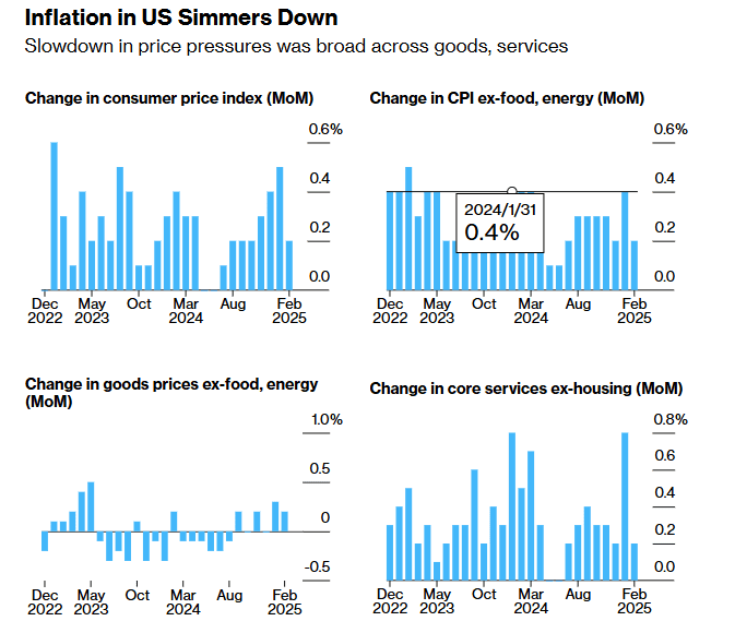US Inflation Cools in February 2025, Showing Broad Slowdown Across Goods and Services. Source: Bloomberg
