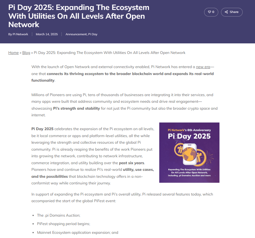 Pi Network Expands Ecosystem with PiFest and .pi Domains on Pi Day 2025. Source: Pi Network