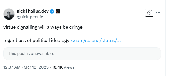 Nick Pennie Criticizes Solana Ad for Virtue Signaling Amid Backlash. Source: Nick Pennie