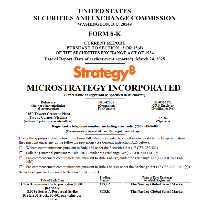 MicroStrategy SEC Filing Confirms $584M Bitcoin Purchase and $711M Preferred Stock Offering. Source: US SEC