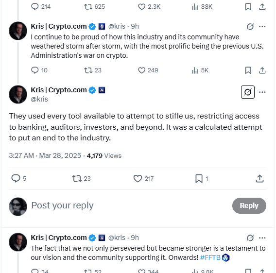 Kris Marszalek Defends Crypto Industry Amid SEC Battle, Celebrates Resilience. Source: X