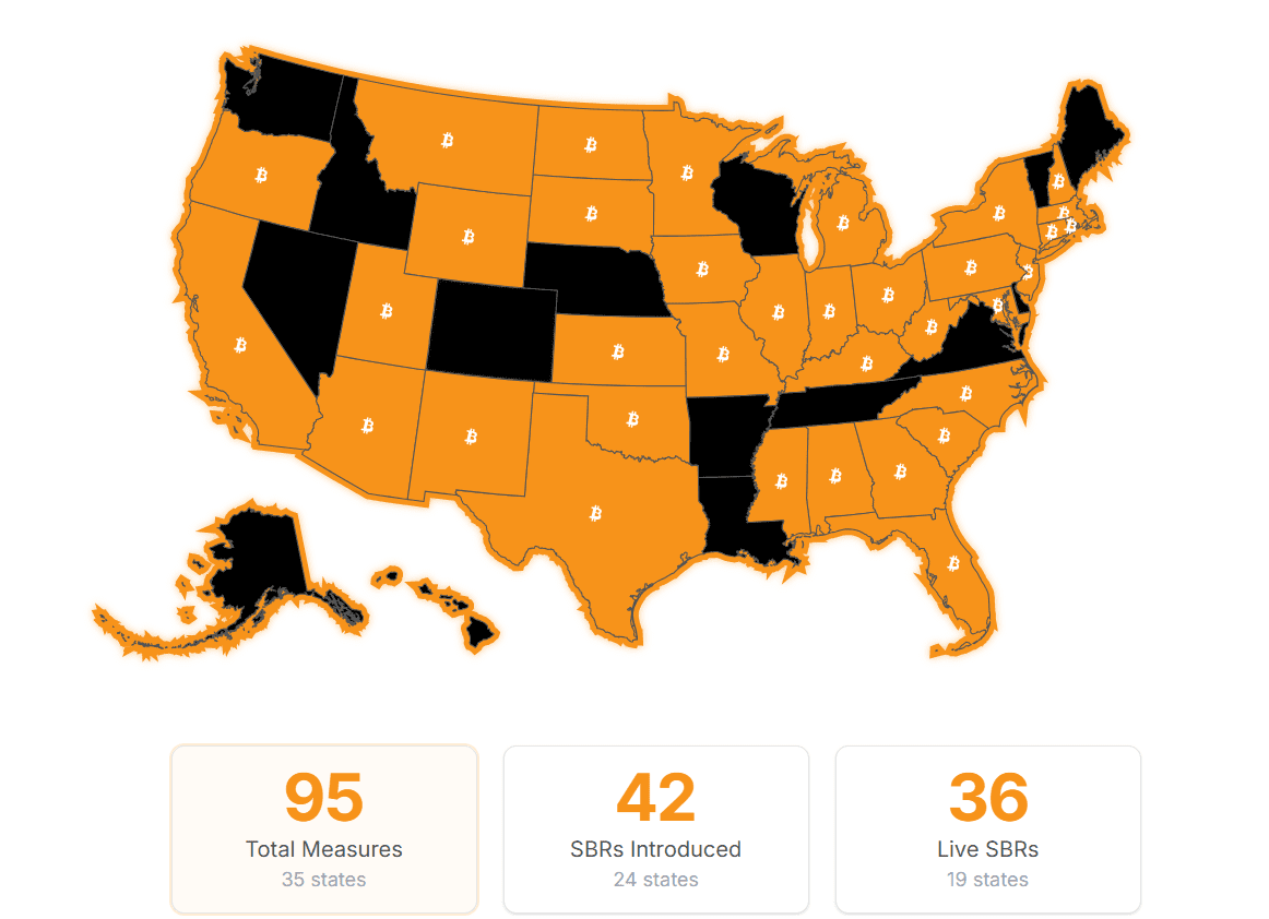 Map of U.S. Bitcoin Legislation Activity Showing 95 Measures Across 35 States. Source: Bitcoin Policy Institute