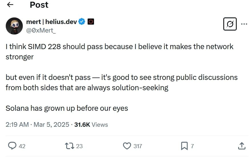 Debate over SIMD 228 shapes Solana’s future. Source: X