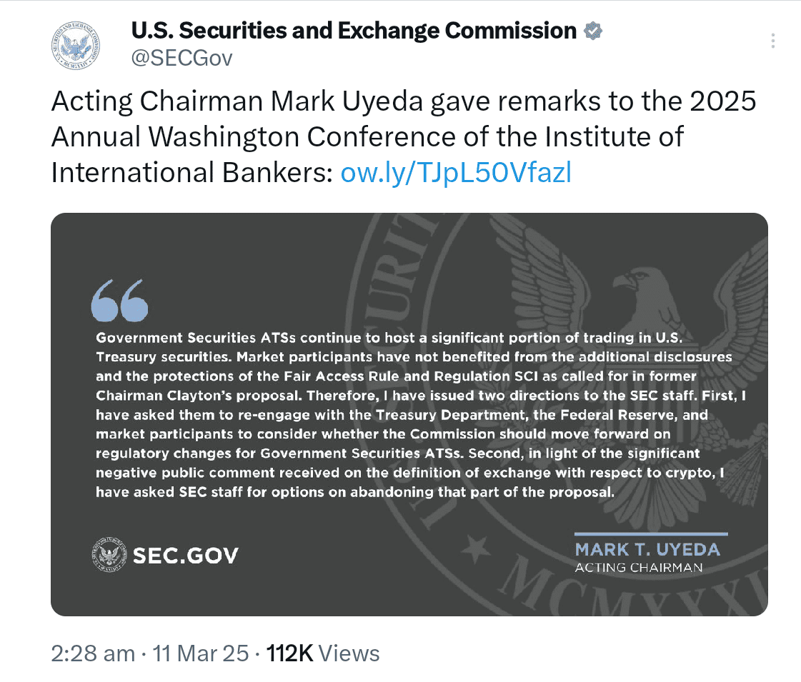 Acting Chairman Mark Uyeda abandon plans to force crypto firms to register as exchanges