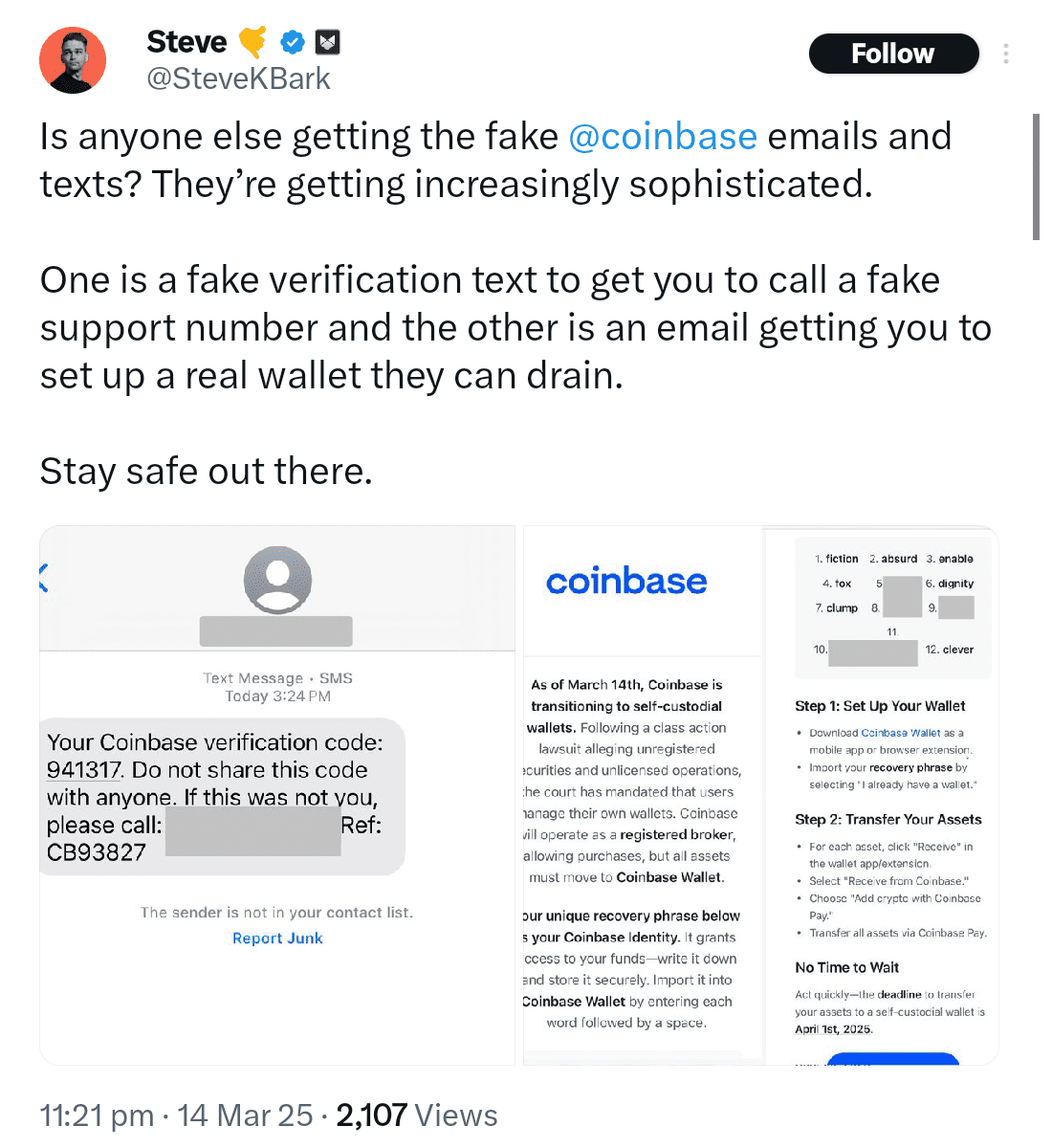 Fraudulent emails urge users to transfer funds to self-custody wallets