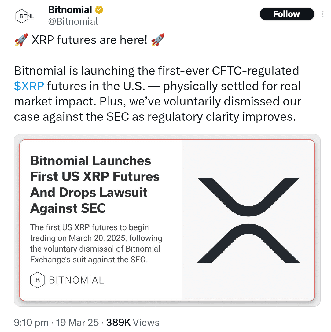 Bitnomial launches the first regulated U.S. XRP futures