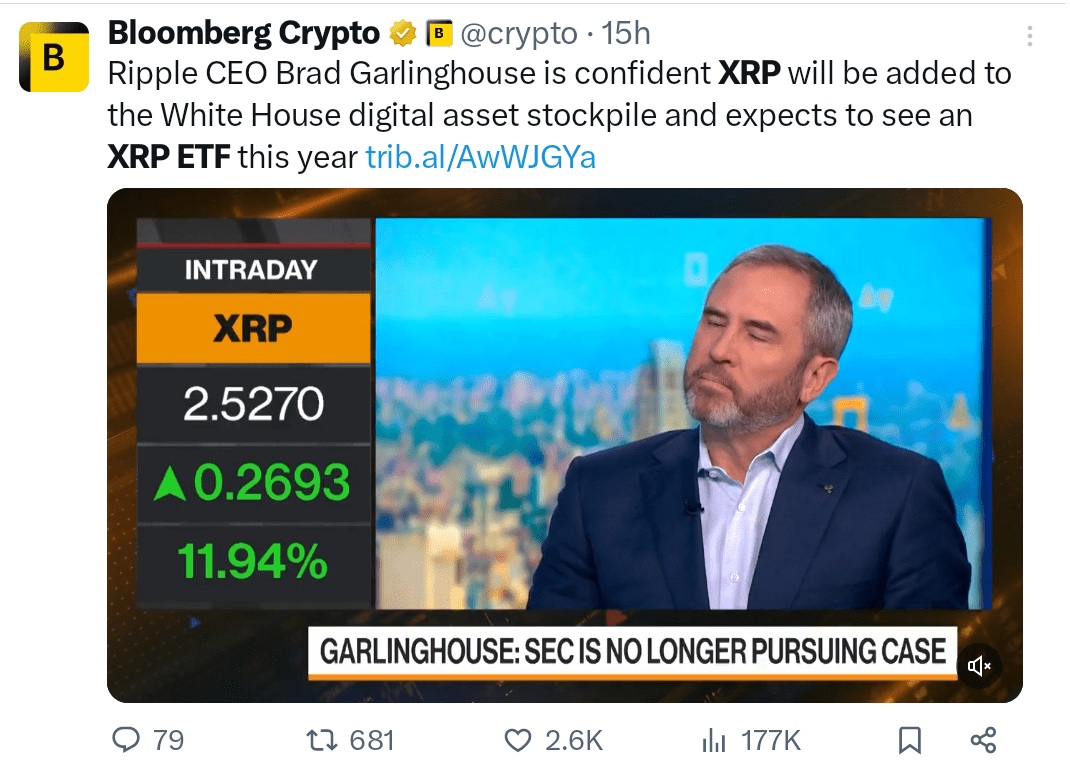 Ripple CEO Brad Garlinghouse expects the SEC to approve XRP exchange-traded funds (ETFs) by late 2025.