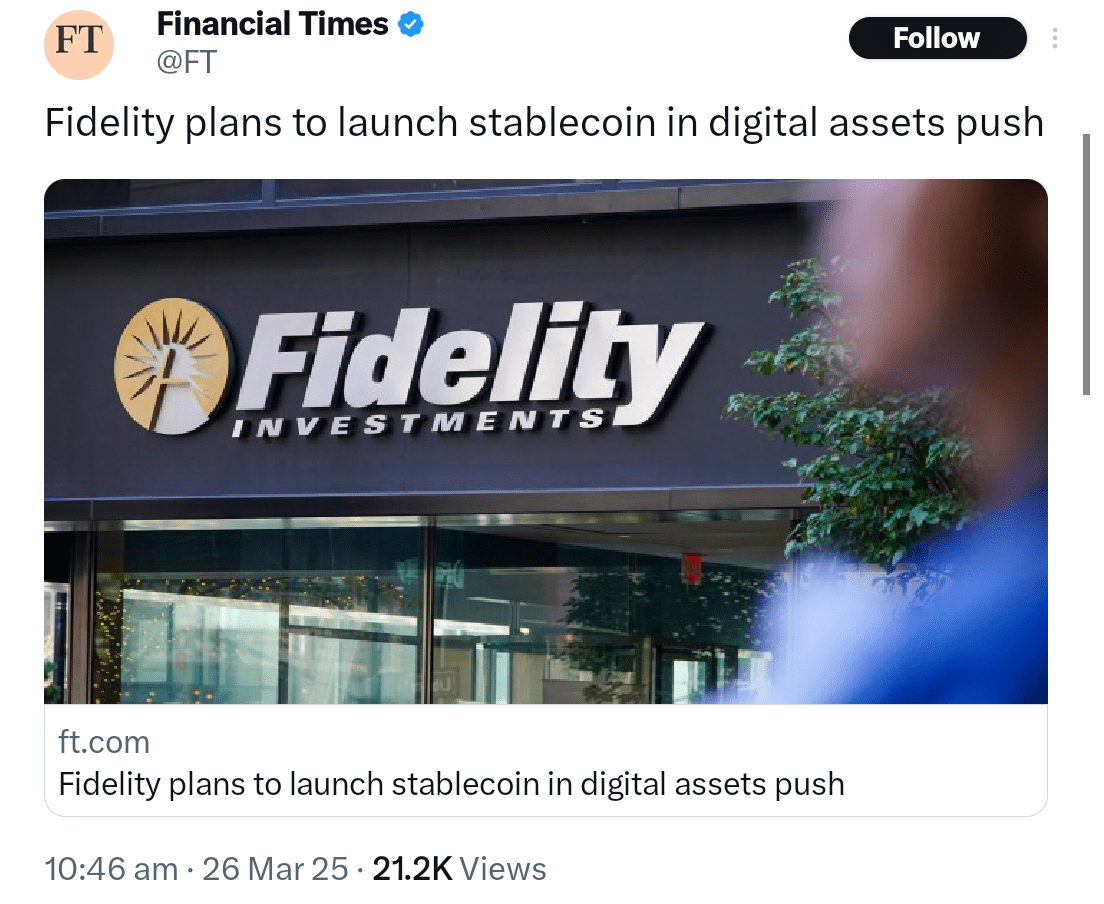 Fidelity Investments is reportedly in the final testing phase of launching a stablecoin