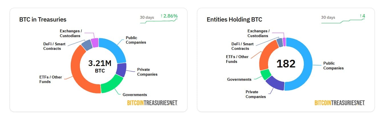 Bitcoin Treasuries Breakdown by Entity Type. Source: BitcoinTreasuriesNET