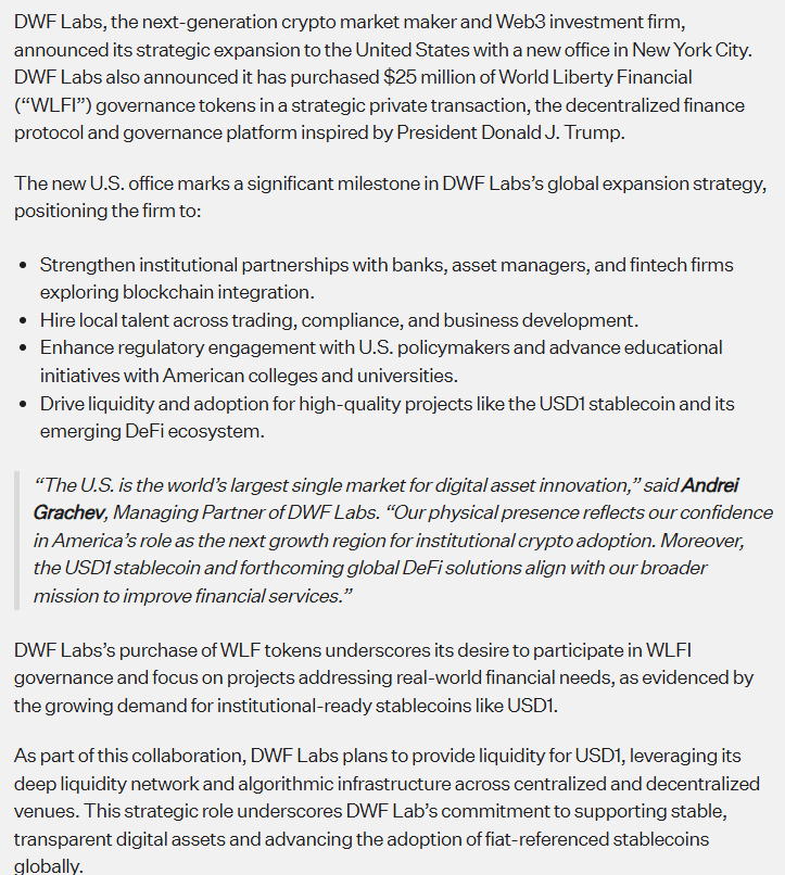 DWF Labs WLFI Investment and U.S. Expansion Strategy. Source: DWF Labs
