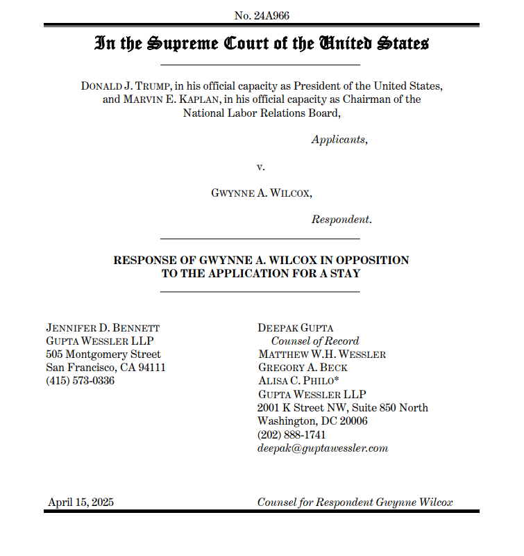  Gwynne Wilcox Supreme Court Response. Source: Supreme Court of the United States