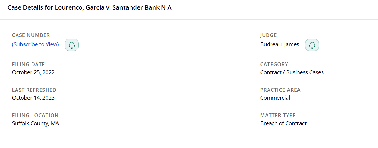 Garcia v. Santander Case Details. Source: Trellis Law