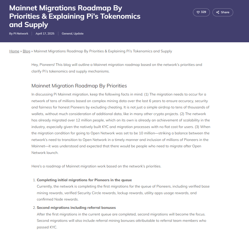 Pi Network Migration Priorities Update. Source: Pi Network Blog