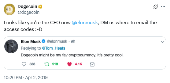 Elon Musk Named 'CEO' of Dogecoin by Official X Account. Source: @dogecoin on X