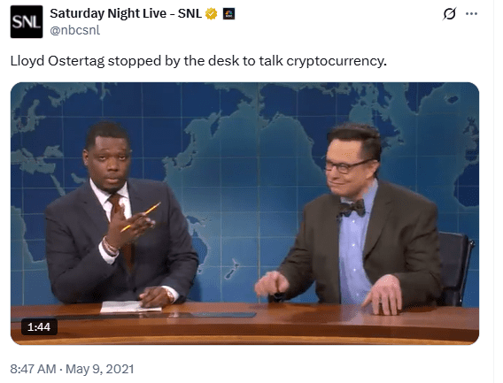 Musk Calls Dogecoin a Hustle. Source: SNL on X
