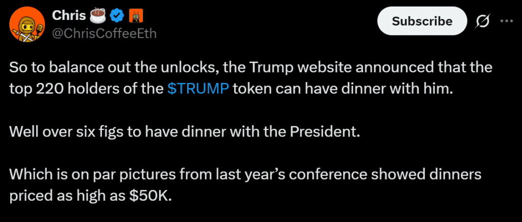 Official trump price analysis dinner
