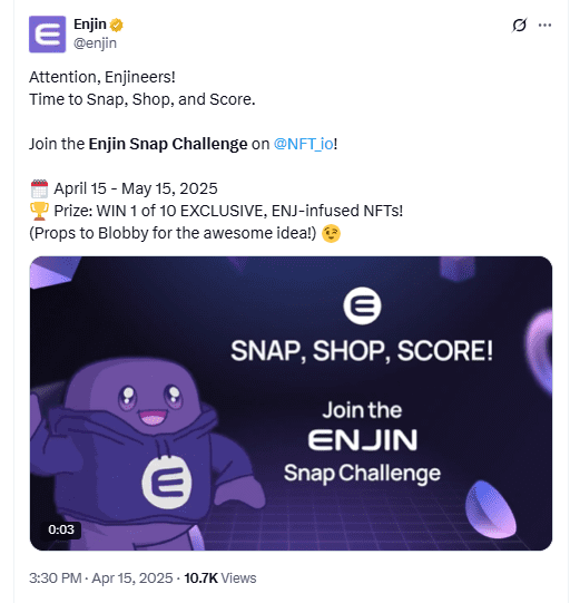  Enjin Snap Challenge NFT Campaign. Source: X @enjin