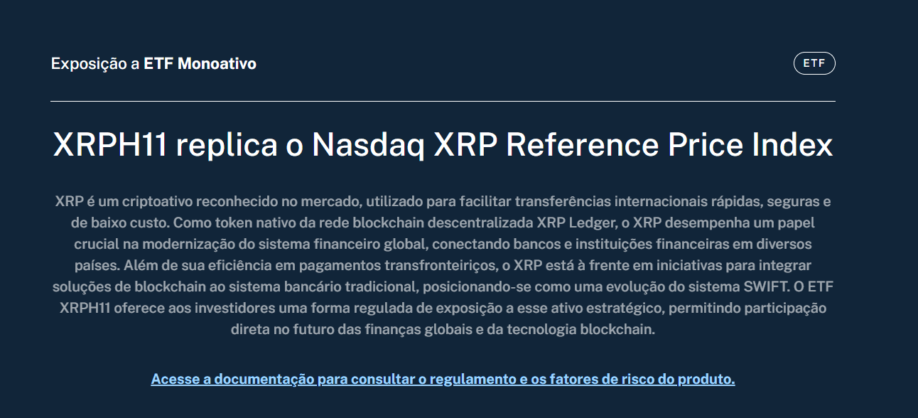 XRPH11 Mirrors Nasdaq XRP Index. Source: Hashdex