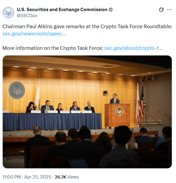 Paul Atkins Crypto Task Force Roundtable. Source: SEC