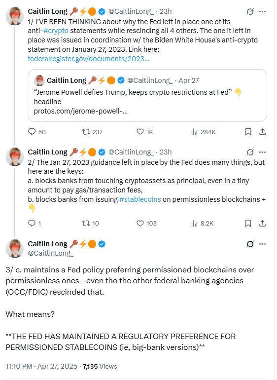 Caitlin Long Slams Fed Over Stablecoin Rules. Source: Caitlin Long