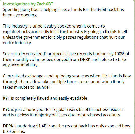 ZachXBT Flags DPRK Crypto Laundering Issues. Source: ZachXBT via X