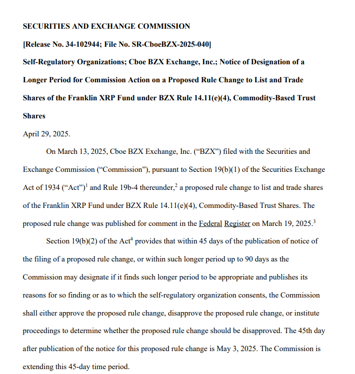 Franklin XRP ETF Review Delay. Source: SEC