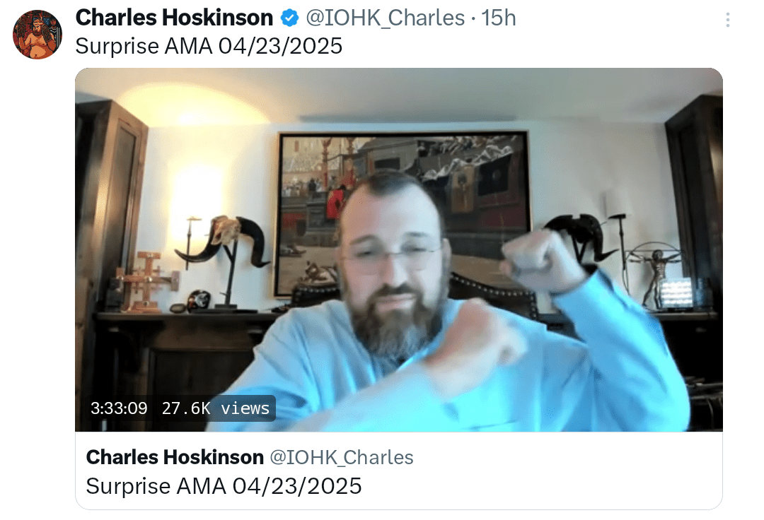 Cardano founder Charles Hoskinson spoke about Ethereum during am AMA session on X