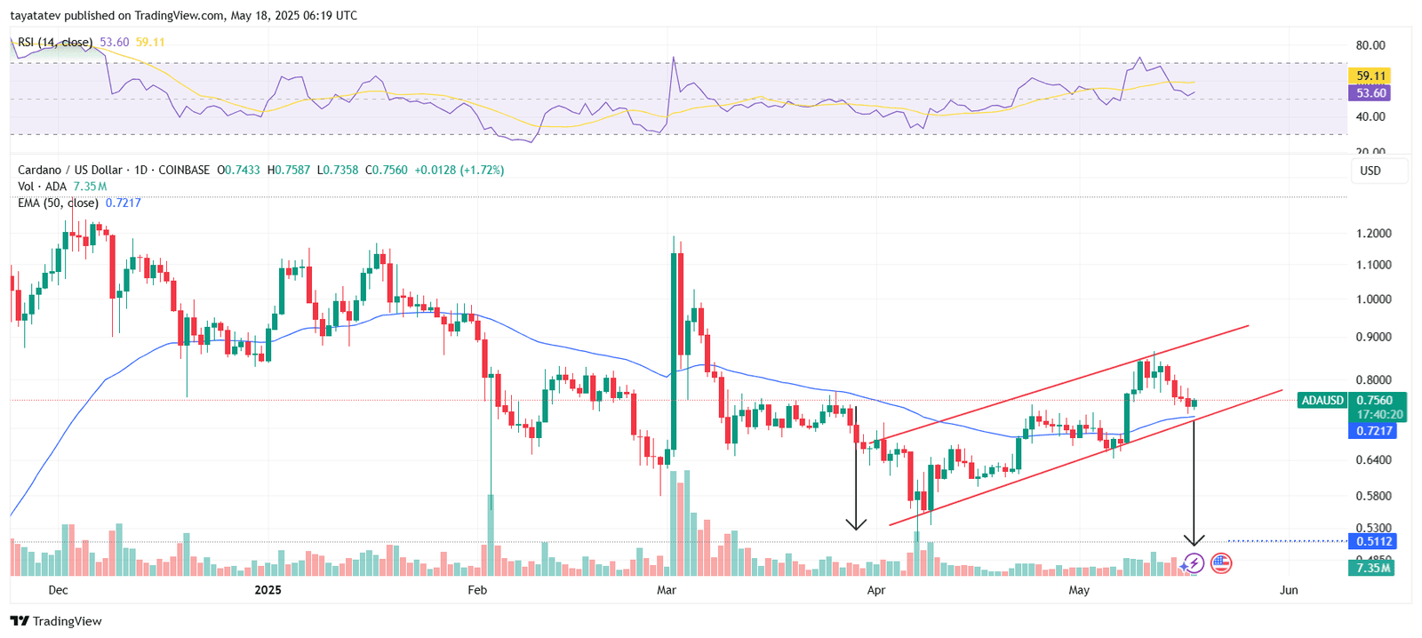 Cardano Forms Bearish Flag After ADA Controversy. Source: TradingView