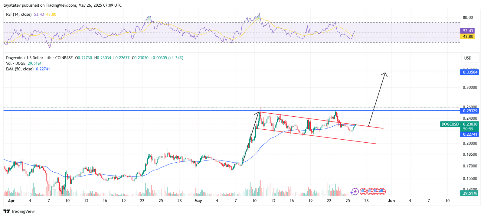 Dogecoin Bullish Flag Targets $0.3350. Source: TradingView