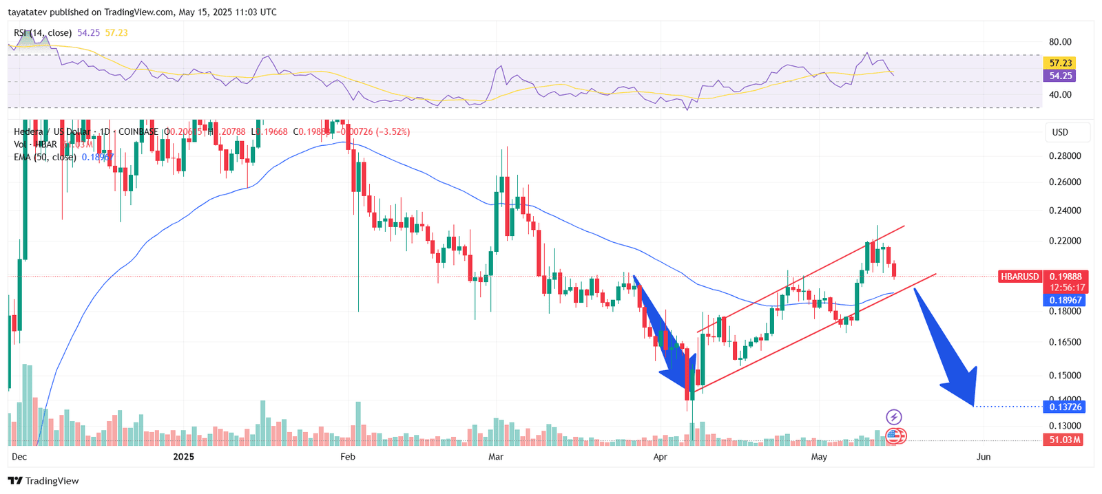 HBARUSD Bearish Flag BreakdownSource:
TradingView 