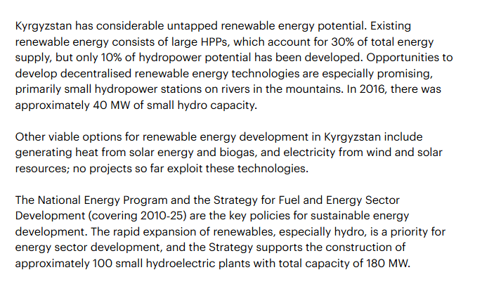 Kyrgyzstan’s Untapped Hydropower and Renewable Energy Strategy. Source: International Energy Agency