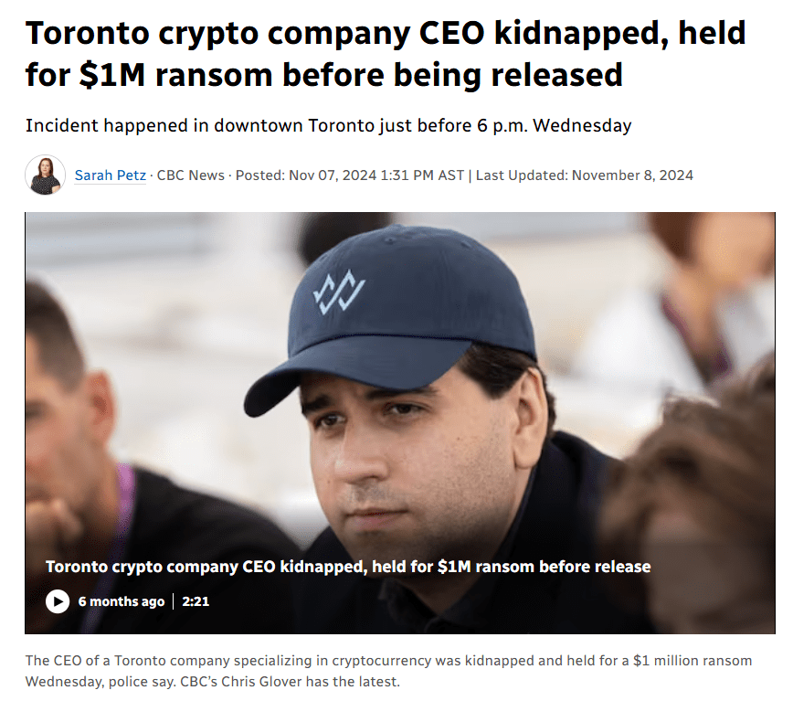 Toronto Crypto CEO Kidnapping Ransom Case. Source: CBC News