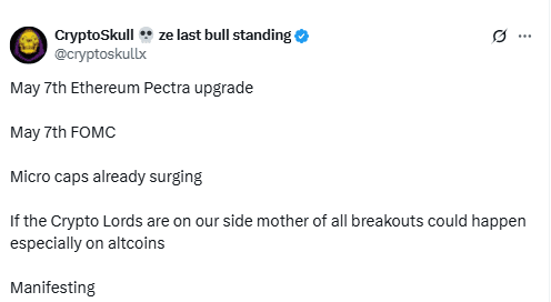 CryptoSkull on Ethereum Pectra and FOMC Rally Hopes. Source: CryptoSkull on X