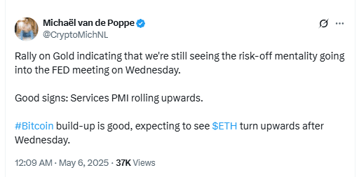 Van de Poppe on Ethereum and Fed Outlook Ahead of May 7. Source: Michaël van de Poppe on X