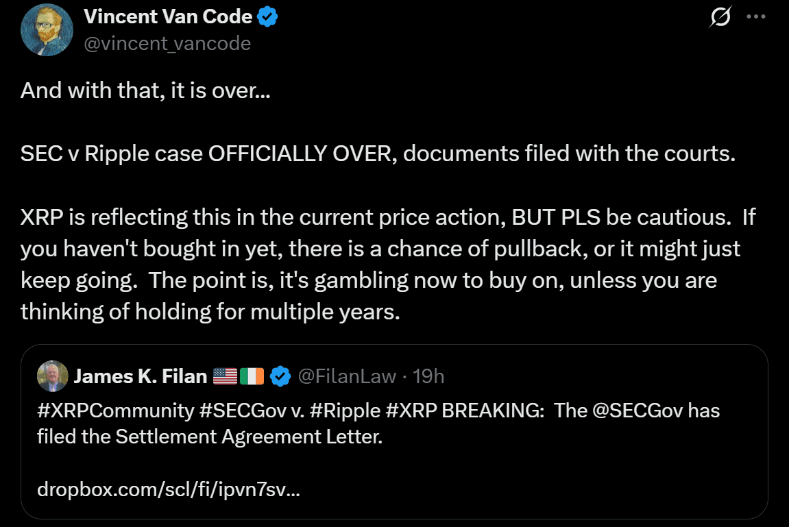 Ripple SEC settlement XRP price analysis