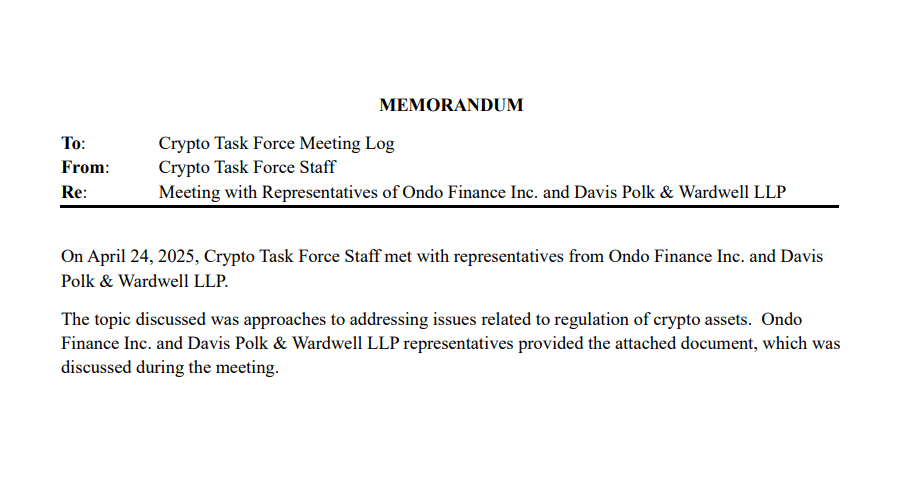 Ondo Finance SEC Meeting Memo. Source: U.S. SEC