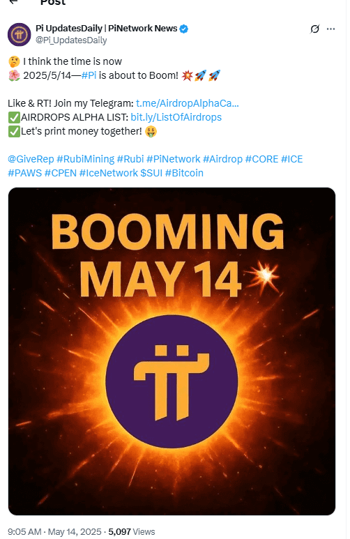 Pi Network May 14 Countdown Poster. Source: Pi UpdatesDaily