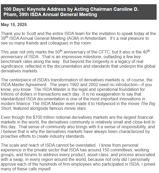 Caroline Pham Speaks at ISDA AGM. Source: CFTC.gov
