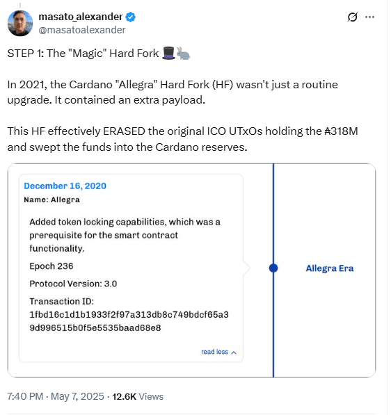 Allegra Hard Fork ADA Claim. Source: Masato Alexander on X