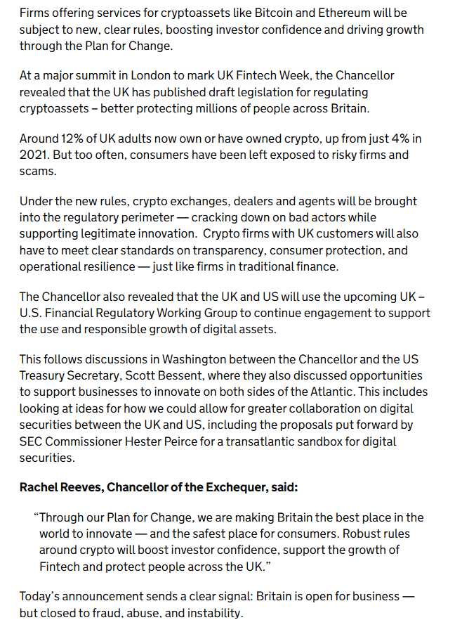 UK Crypto Regulation Speech. Source: UK Government