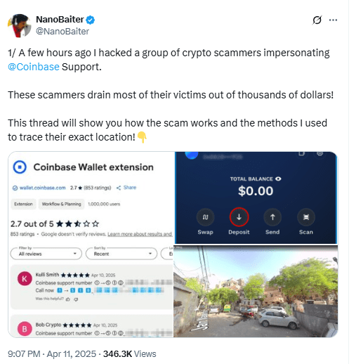 Coinbase Scam Operation Exposed. Source: NanoBaiter on X